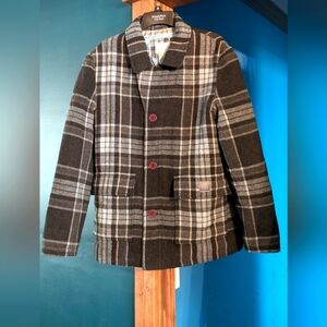 Calvin Klein CK jeans blue & grey plaid coat size Large